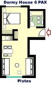 Plano Dormy Houses para 6 personas en Las Leas, Malarge, Mendoza