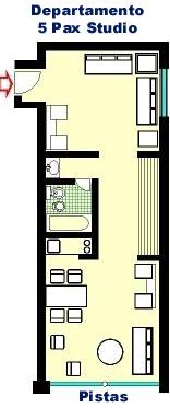 Plano Departamentos 5 personas studio en Edificios Corinto,  Esparta, Tebas, Atenas en Las Leas - Malargue - Mendoza - Argentina